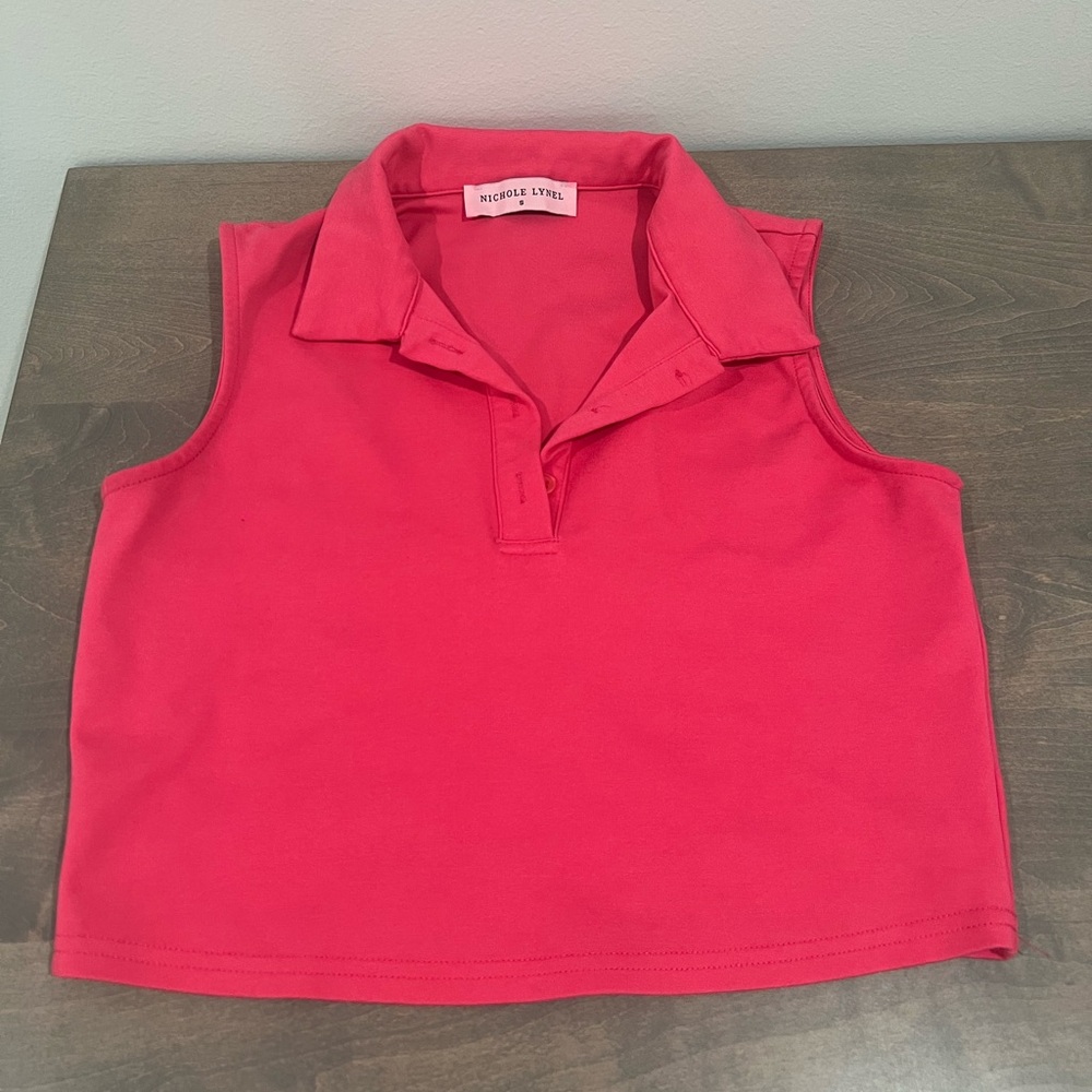 Nicole Lynel pink collared crop top